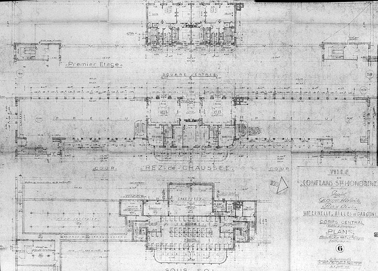 Plans du corps central de l'école primaire.