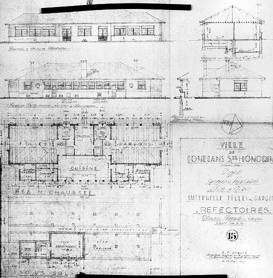 Plans, façades et coupes des réfectoires.