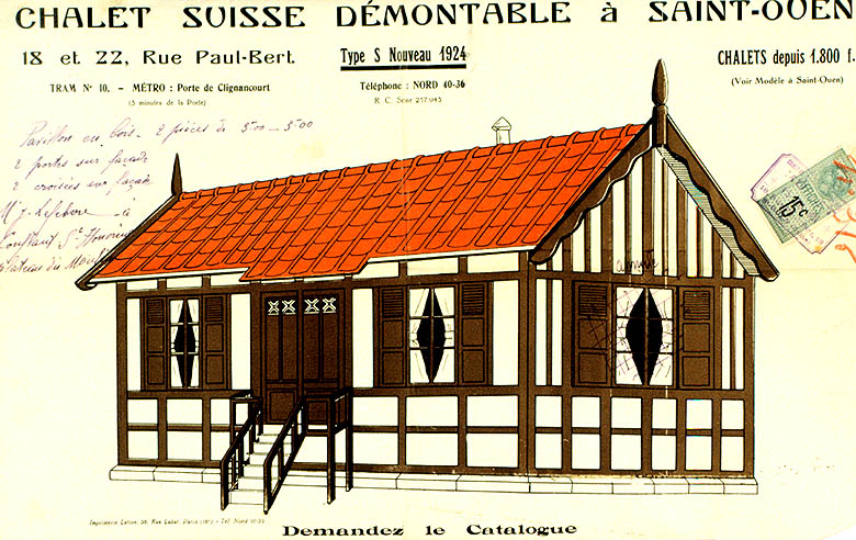 Vue d'ensemble d'un chalet suisse démontable.