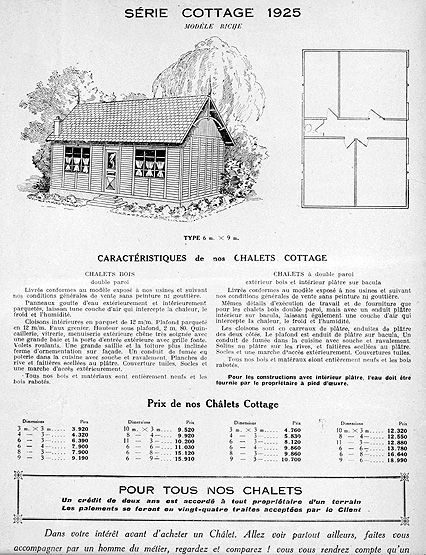 Vue d'ensemble et plan de la 'série cottage', 1925.