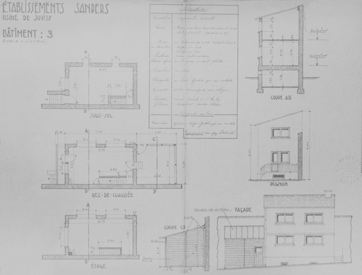Plans du bâtiment 3 (laboratoire), situé à côté du transformateur et de la conciergerie, près de l'entrée. Il fait partie des bâtiments peu endommagés par le bombardement. Plan dressé par l'architecte expert V. Youssoufian, s. d.