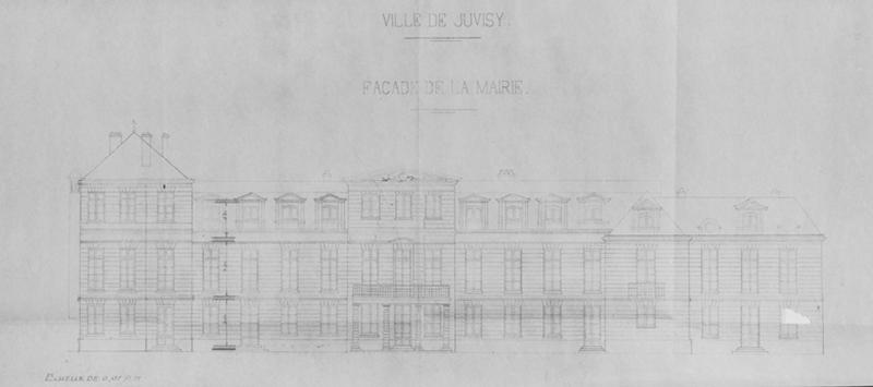 Elévation de la façade antérieure dressée par L. Aubert, architecte de la ville, le 28 juillet 1945