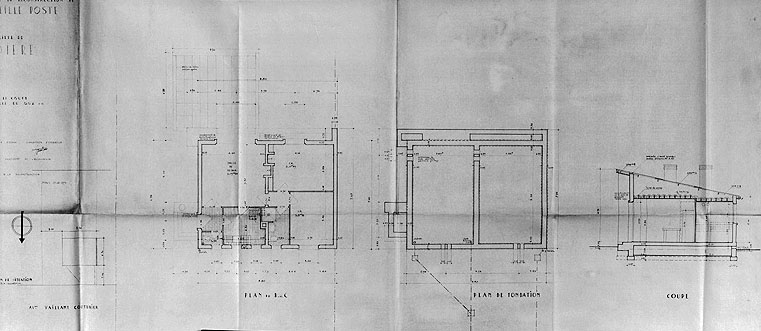 Plans et coupe du pavillon reconstruit pour Mme Lardière dans l'îlot du Contin ; 1951.