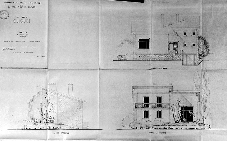 Façades du pavillon reconstruit pour M. Cliquet dans l'îlot du Contin ; 29 octobre 1951.