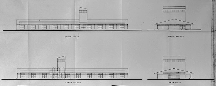 Projet d'usine, transférée au 33, quai de l'Industrie : élévations, par Claude Lévy-Lebar, architecte-urbaniste ; 17 décembre 1958.