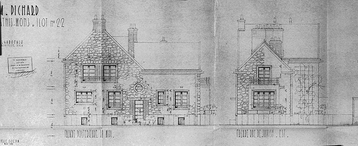 Elévation du pavillon reconstruit pour M. Pichard dans l'îlot 22 ; Paul Garofalo, architecte ; mars 1950.
