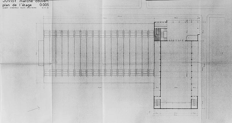 Plan de l'étage du bâtiment de la salle des fêtes, projet du 12 décembre 1954, signé Aubert, Ohnenwald et Valdin