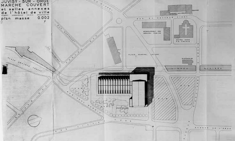 Plan masse, projet du 12 décembre 1954, signé Aubert, Ohnenwald et Valdin