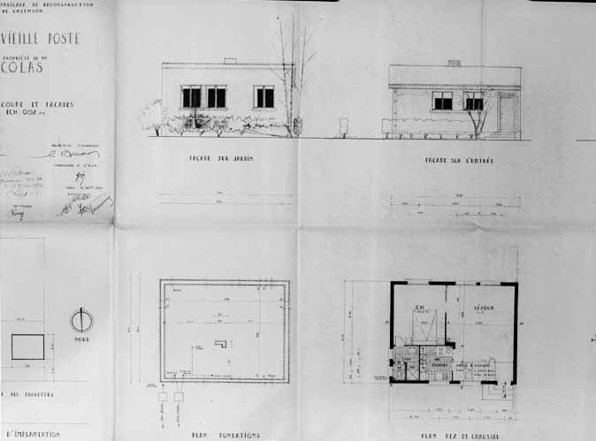 Plans et élévations du pavillon reconstruit pour M. Colas, allée des Fauvettes ; 21 décembre 1953.