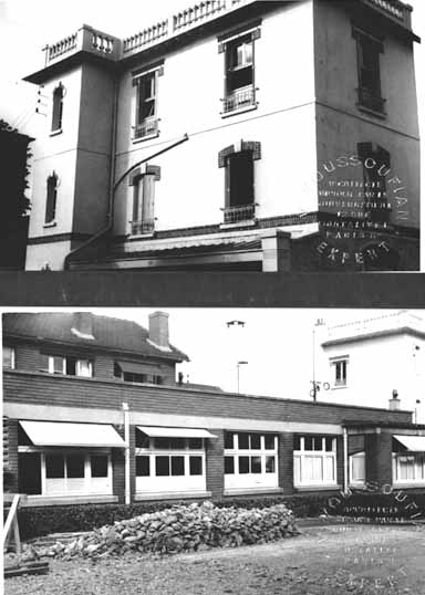 Deux vues d'une partie des bâtiments photographiés par l'architecte V. Youssoufian, expert pour les dommages industriels : habitation en bordure du quai et bureaux en rez-de-chaussée peu endommagés par les bombardements ; s.d., [vers 1944]. Les dommages ont été évalués par cet architecte à 4 millions de francs pour les immeubles et 540 000 F pour l'outillage et le matériel et 2 millions de francs pour les stocks et petit outillage (valeur 1939).