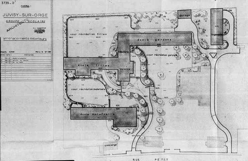 Plan masse de l'ensemble des bâtiments dressé par l'architecte Paul Ohnenwald, le 17 janvier 1957.