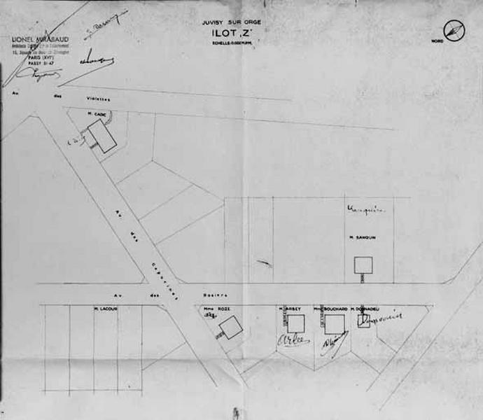 Plan de l'ensemble des maisons de l'ilôt Z reconstruites par l'architecte Lionnel Mirabaud en 1953 pour l'Association Syndicale des Sinistrés