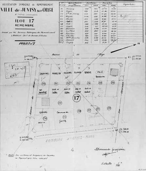 Plans des parcelles remembrées de l'ilôt 17 dressés par l'architecte G. Trouillot pour l'Association Syndicale de Remembrement, 1949.