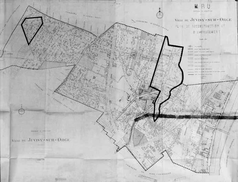 Plan de Reconstruction et d'Aménagement (PRA) de Juvisy dressé par Paul Ohnenwald, architecte-urbaniste de la commune agréé par le MRU, s. d..