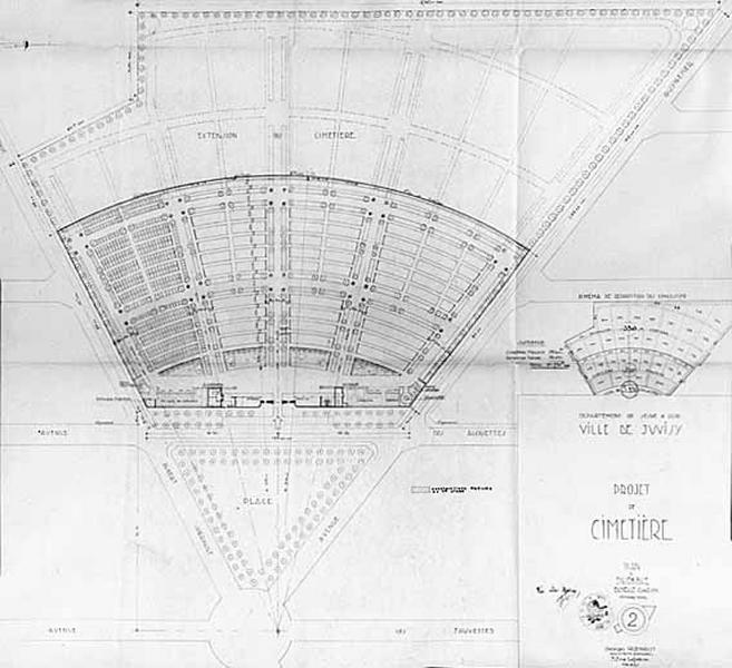 Plan général du nouveau cimetière projeté, signé de l'architecte Georges Roehrich, 15 mars 1942.