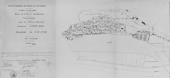 Plan de déviation du C.D. 29 dans le secteur de la prairie d'Athis, 1949.