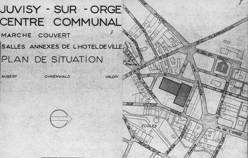 Plan de situation daté du 17 novembre 1955 et signé Louis Aubert, Eugène Valdin et Paul Ohnenwald, architectes agréés par la commune.