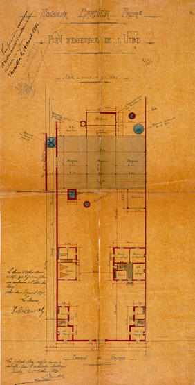 Plan d'ensemble de l'usine, certifié par l'architecte Ducastel le 1er octobre 1891; calque.