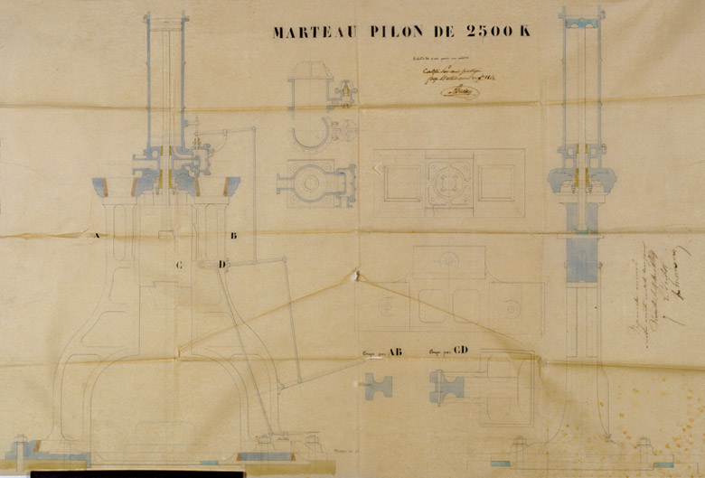 Plan du marteau-pilon de 2500 kg, 20 décembre 1862 ; calque.