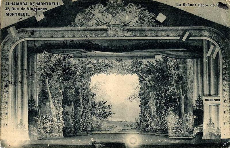 Alhambra de Montreuil, 32 rue de Vincennes : la scène (décor), carte postale, début 20e siècle