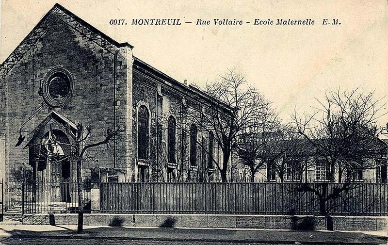 Montreuil. Rue Voltaire. Ecole maternelle, carte postale, éd. E.M., vers 1930 (ancienne chapelle Saint-André transformée en école maternelle)