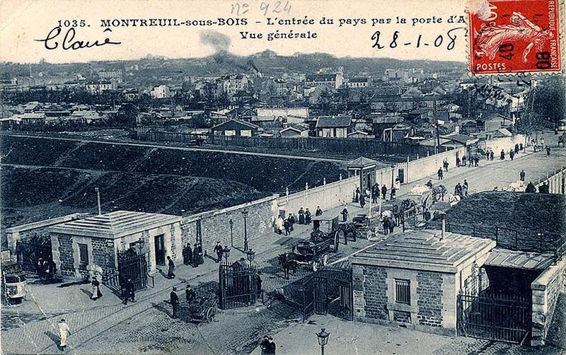 Montreuil-sous-bois. L'entrée du pays par la porte d'Avron. Vue générale, carte postale, 1908