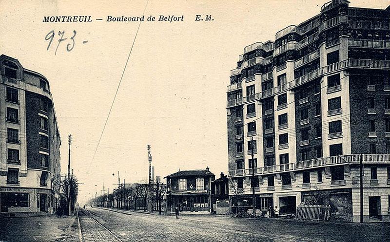 Montreuil. Boulevard de Belfort, carte postale, ed. E.M., début 20e siècle