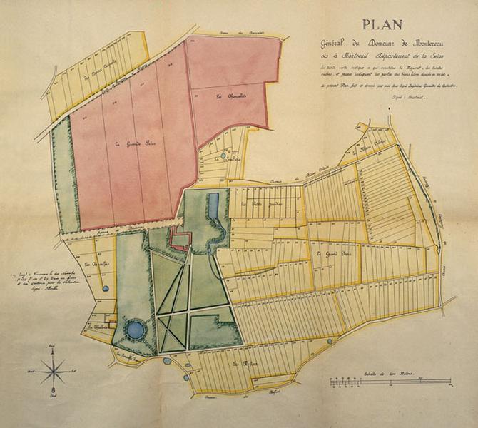 Plan du domaine de Montreau sis à Montreuil, par Heurtaut, ingénieur géomètre du cadastre, vers 1825