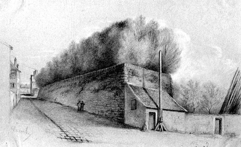 'Rue Contrescarpe. Fortifications'. Dessin de l'éperon des Carmes.