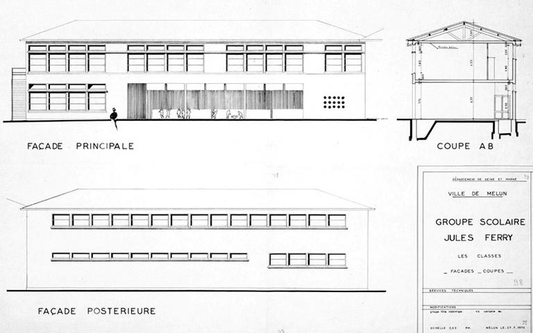 Groupe scolaire Jules-Ferry : façades et coupes.