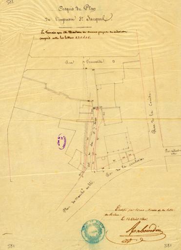 Croquis de l'impasse Saint-Jacques ou du Chandé, avant son ouverture sur la rue Duguesclin.