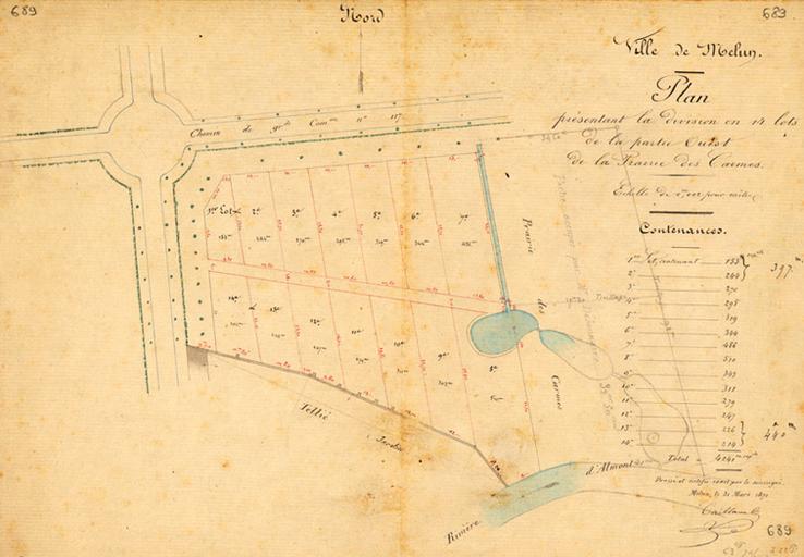 Plan de lotissement d'une partie de la prairie des Carmes par la ville.