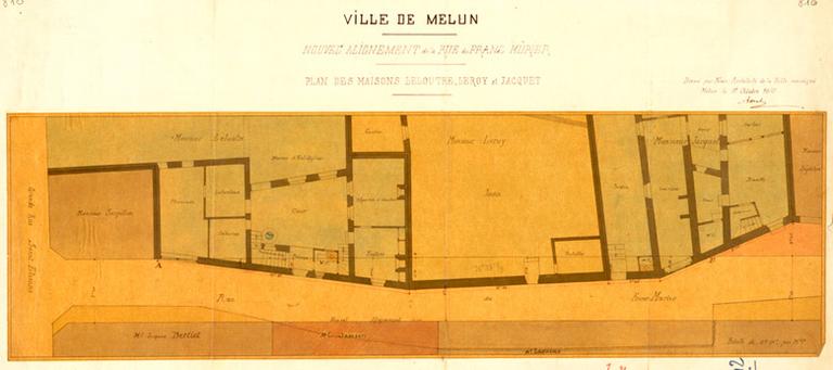 Plan d'alignement de la rue du Franc-Mûrier (1867). Le portail de l'hôtel sera détruit quelques années plus tard en application de ce plan.