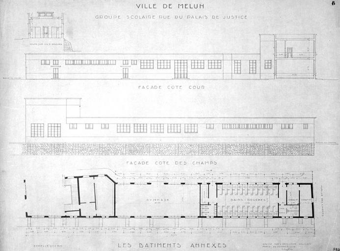 Projet finalement réalisé : élévation des bâtiments annexes (façade côté cour, façade côté champs).