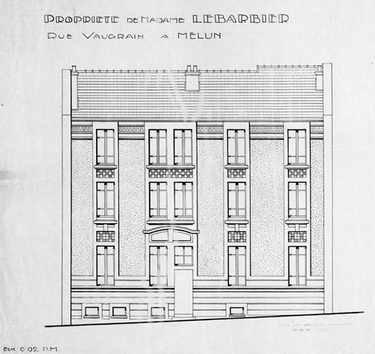 Immeuble, propriété de Mme Lebarbier, 1bis rue Vaugrain : façade sur rue.