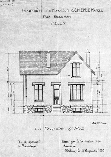Propriété de M. Marcel Semence, rue Beaumert. Exemple de projet de constructeur pour un petit pavillon.