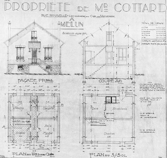 Propriété de M.Cottard, rue Nouvelle (lotissement du chemin de Voisenon). Exemple de projet de pavillon sur le plateau nord de Melun.