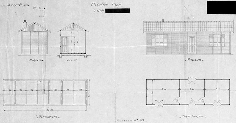 Projet pour la propriété de M. L. Ternisien, rue Nouvelle (lotissement du chemin de Voisenon). L'un des rares témoignages sur les cabanons en bois établis en périphérie de la ville pendant l'entre-deux-guerres.