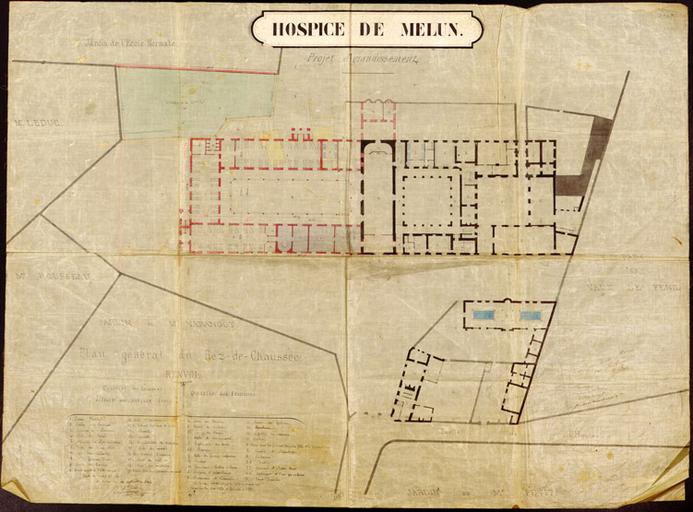 Hospice de Melun, projet d'agrandissement : plan général du rez-de-chaussée.