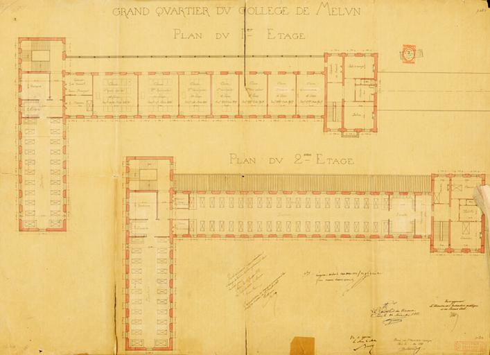 Grand quartier du collège de Melun : plan du premier et du deuxième étages.