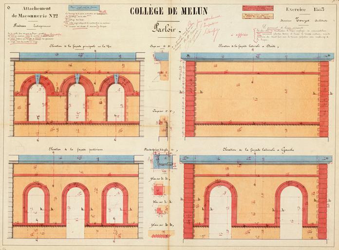 L'un des attachements de maçonnerie conservés pour la construction du collège.