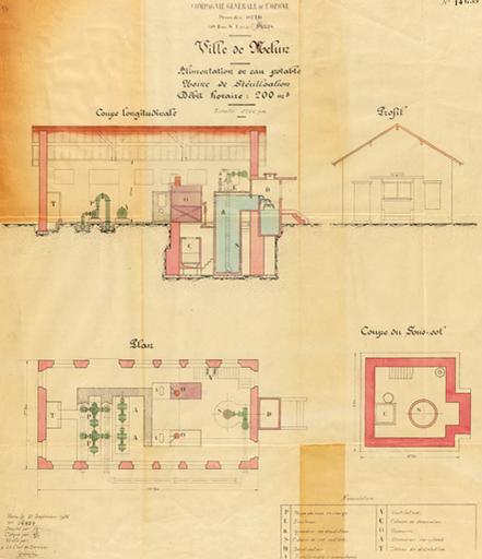 L'usine de stérilisation : plans, coupes, élévations.