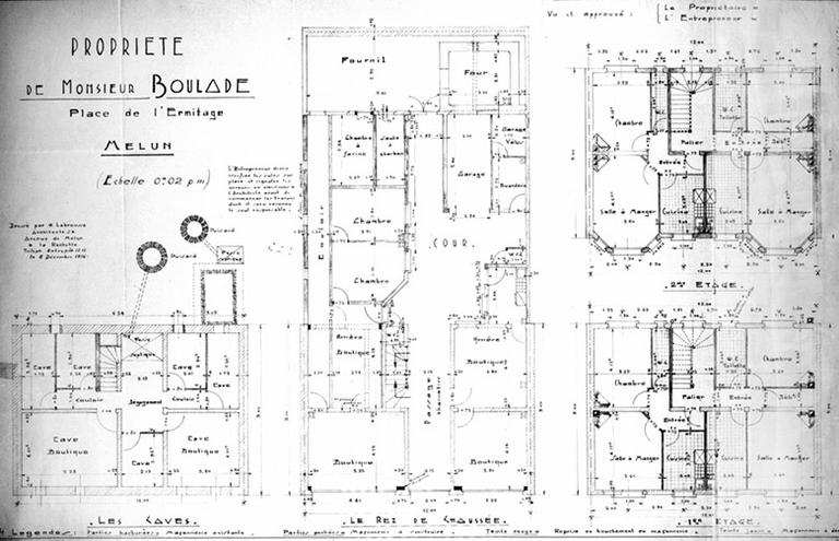 Propriété de M. Boulade place de l'Ermitage, plans.