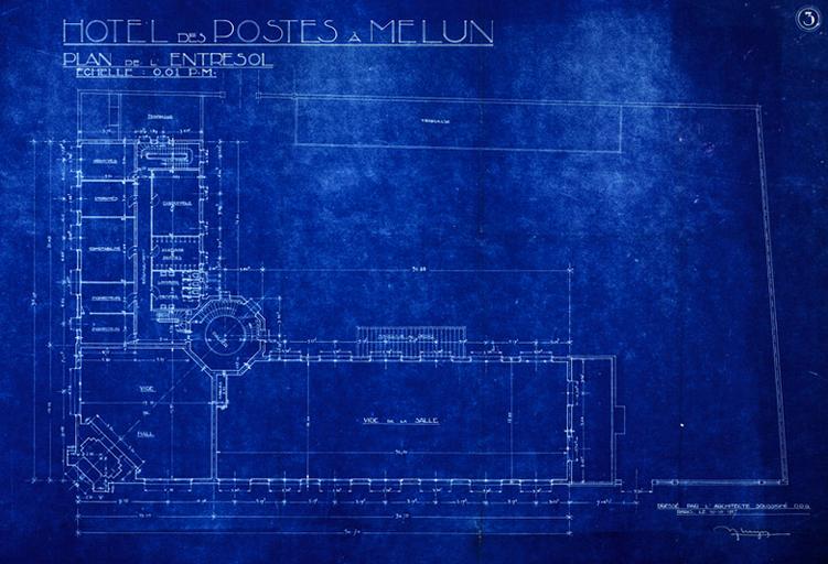 Hôtel des Postes à Melun, plan de l'entresol.