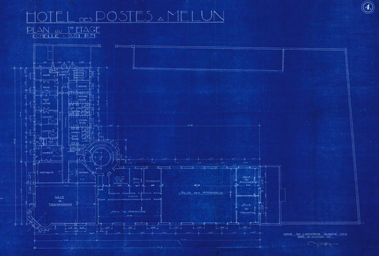 Hôtel des Postes à Melun, plan du 1er étage.