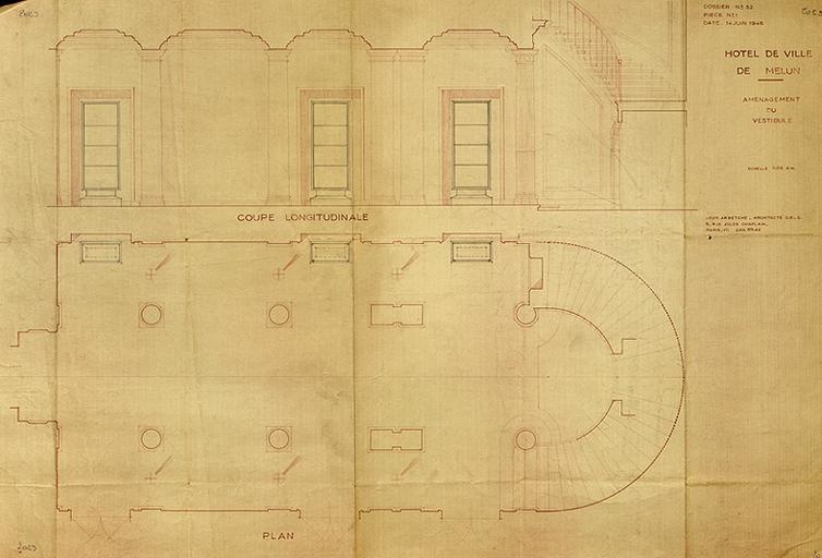 Hôtel de ville de Melun. Aménagement du vestibule.