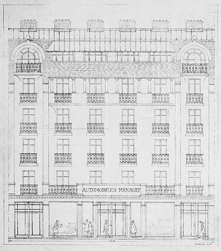 Projet de façade (non réalisé) pour M. Vergne, rue Armand-Cassagne : extension de l'immeuble déjà construit 29, rue Saint-Ambroise (?).