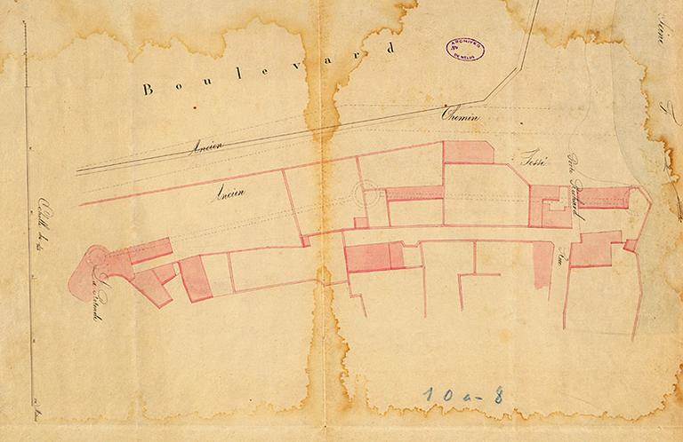 Restitution du tracé de la fortification au niveau de la porte Richard (côté ouest du quartier Saint-Ambroise).