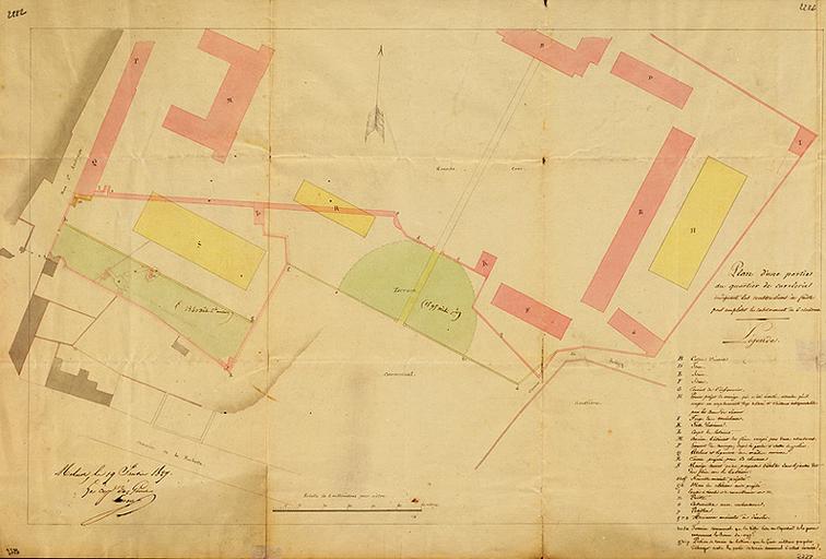 Plan d'une partie du quartier de cavalerie indiquant les constructions à faire pour compléter le casernement de six escadrons.