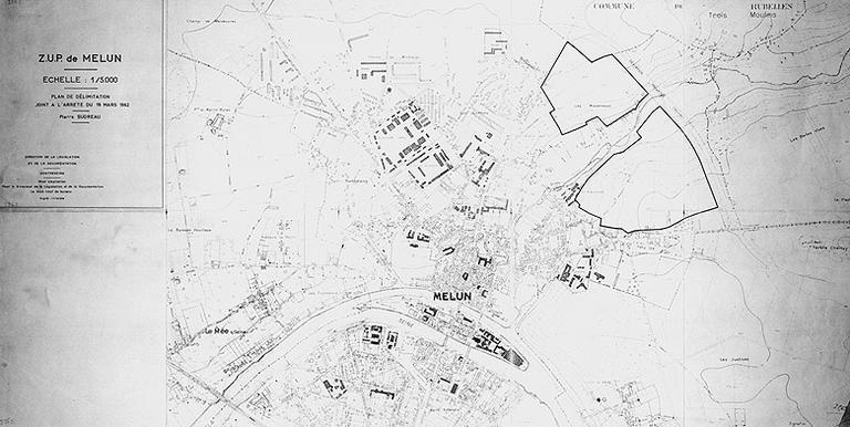 Plan de Melun, avec l'implantation de la ZUP de l'Almont.